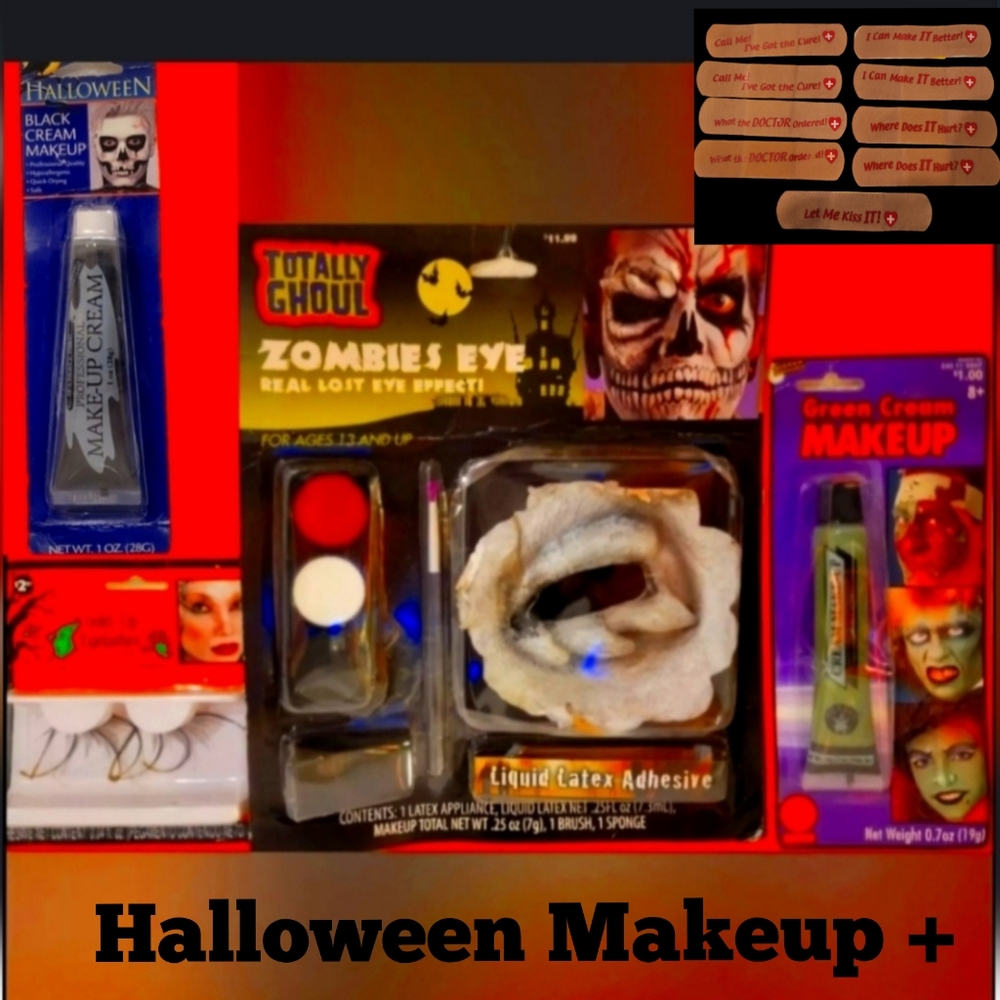 16 Piece Bundle Of Halloween Makeup Zombies Eye, Green&Black Cream Gold …
